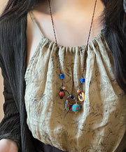 Retro Rainbow Hand Knitting Beeswax Ceramics Pendant Necklace