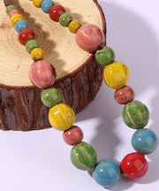Retro Rainbow Weave Ceramics Beading Sweater Lariat Necklace