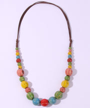 Retro Rainbow Weave Ceramics Beading Sweater Lariat Necklace