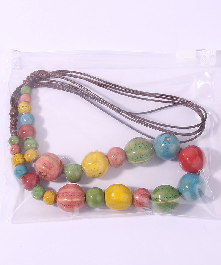 Retro Rainbow Weave Ceramics Beading Sweater Lariat Necklace