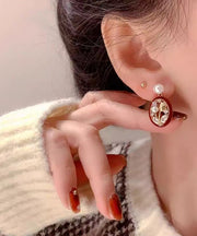 Retro Red Sterling Silver Alloy Zircon Pearl Tulip Hoop Earrings