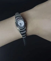 Retro Silk Alloy Zircon Sapphire Crystal Whtches