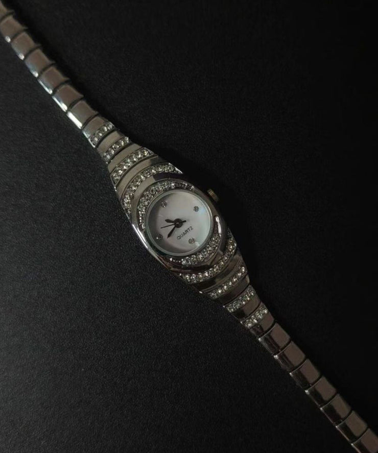 Retro Silk Alloy Zircon Sapphire Crystal Whtches