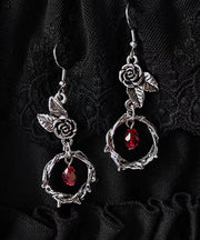 Retro Silk Sterling Silver Alloy Crystal Rose Drop Earrings