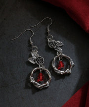 Retro Silk Sterling Silver Alloy Crystal Rose Drop Earrings