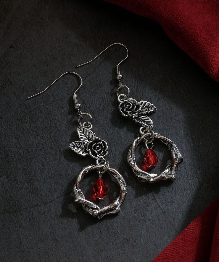 Retro Silk Sterling Silver Alloy Crystal Rose Drop Earrings