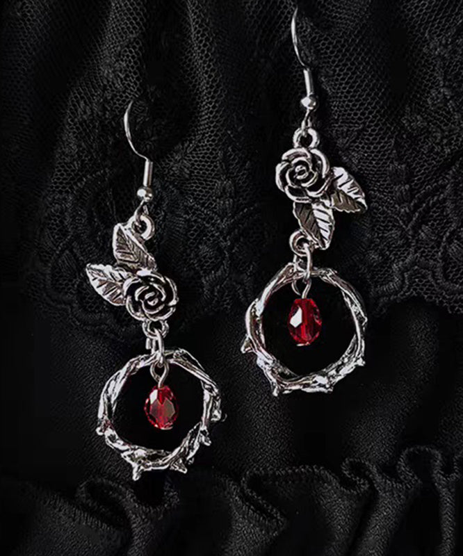 Retro Silk Sterling Silver Alloy Crystal Rose Drop Earrings