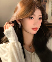 Retro Silk Sterling Silver Butterfly Pearl Tassel Drop Earrings