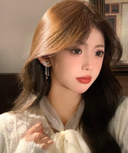 Retro Silk Sterling Silver Butterfly Pearl Tassel Drop Earrings