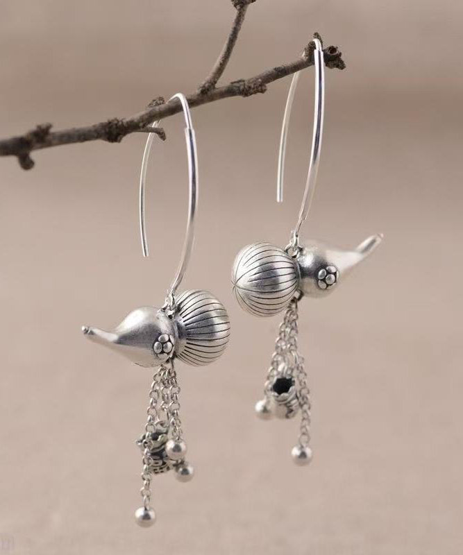 Retro Silk Sterling Silver Calabash Tassel Drop Earrings