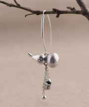 Retro Silk Sterling Silver Calabash Tassel Drop Earrings