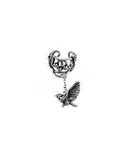 Retro Silk Sterling Silver Floral Flying Bird Hollow Out Tassel Single One Drop Earrings