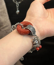 Retro Silk Sterling Silver Gourd Butterfly Chain Bracelet