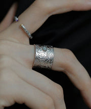 Retro Silk Sterling Silver Inlay Jade Rings