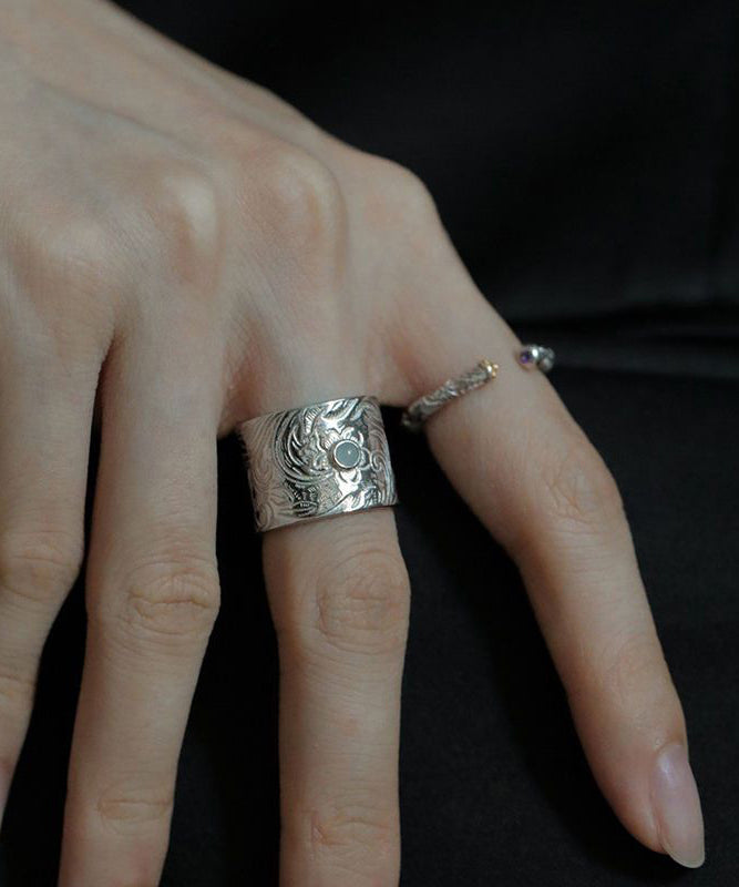 Retro Silk Sterling Silver Inlay Jade Rings
