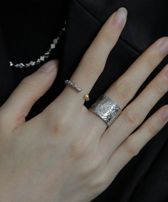 Retro Silk Sterling Silver Inlay Jade Rings