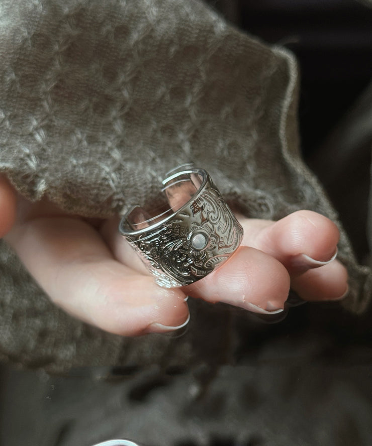 Retro Silk Sterling Silver Jade Open Rings