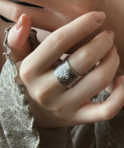 Retro Silk Sterling Silver Jade Open Rings