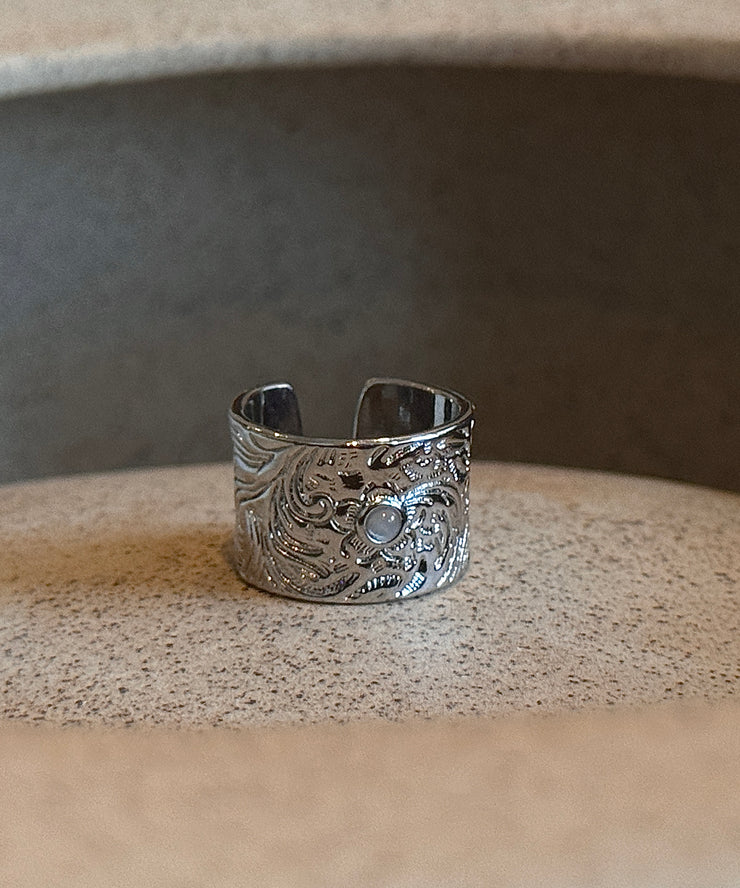 Retro Silk Sterling Silver Jade Open Rings