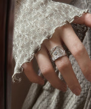 Retro Silk Sterling Silver Jade Open Rings