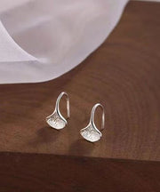 Retro Silk Sterling Silver Leaf Hoop Earrings