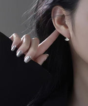 Retro Silk Sterling Silver Leaf Hoop Earrings