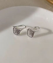 Retro Silk Sterling Silver Leaf Hoop Earrings