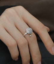 Retro Silk Sterling Silver Lotus Rotatable Rings