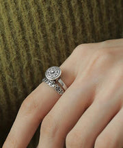 Retro Silk Sterling Silver Lotus Rotatable Rings