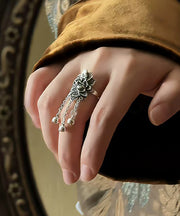 Retro Silk Sterling Silver Peony Tassel Rings