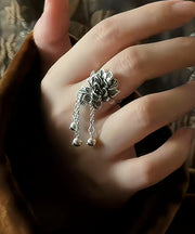 Retro Silk Sterling Silver Peony Tassel Rings