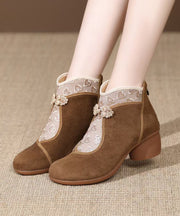 Retro Suede Breathable Mesh Splicing Brown Boots