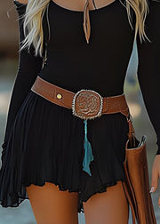 Retro Western Cowboy Style Cold Shoulder Mid Dress Spring
