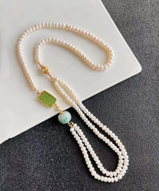 Retro White Alloy Jade Pearl Beading Gratuated Bead Necklace
