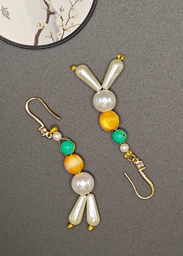 Retro White Pearl Fine Turquoise Oriental Drop Earrings