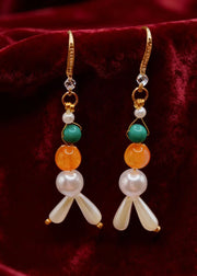 Retro White Pearl Fine Turquoise Oriental Drop Earrings