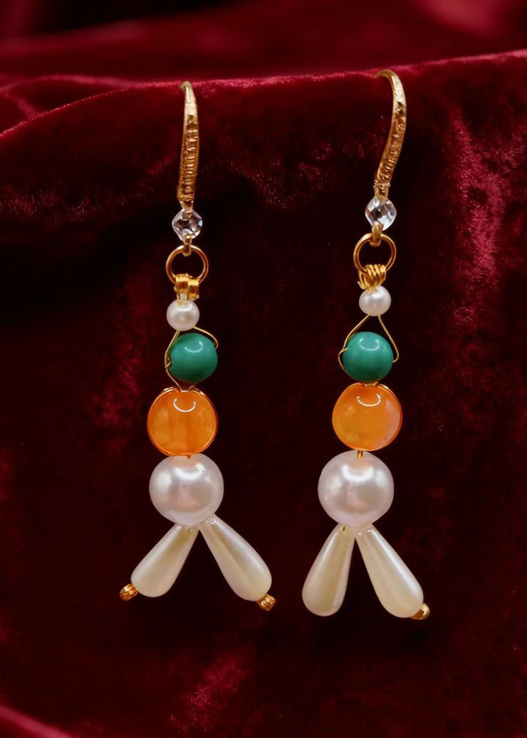 Retro White Pearl Fine Turquoise Oriental Drop Earrings