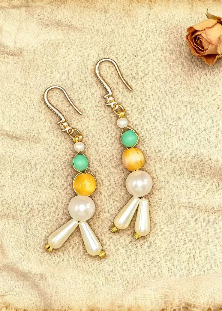 Retro White Pearl Fine Turquoise Oriental Drop Earrings