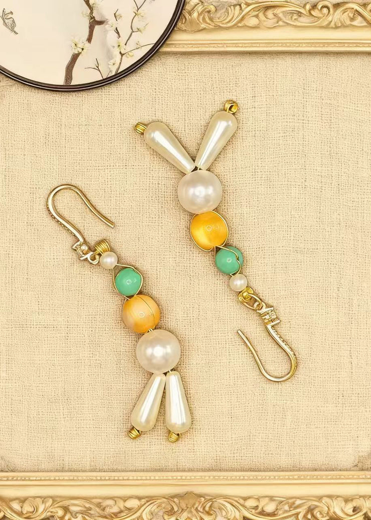Retro White Pearl Fine Turquoise Oriental Drop Earrings