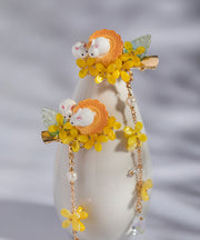 Retro Yellow Copper Overgild Pearl Colored Glaze Resin Tassel Kids Hairpin