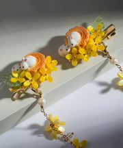 Retro Yellow Copper Overgild Pearl Colored Glaze Resin Tassel Kids Hairpin