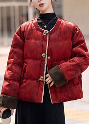 Retro Yellow O Neck Pockets Patchwork Duck Down Jackets Winter