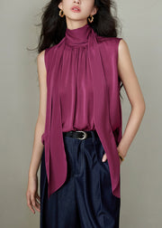 Rose Button Wrinkled Solid Silk Blouses Bow Summer