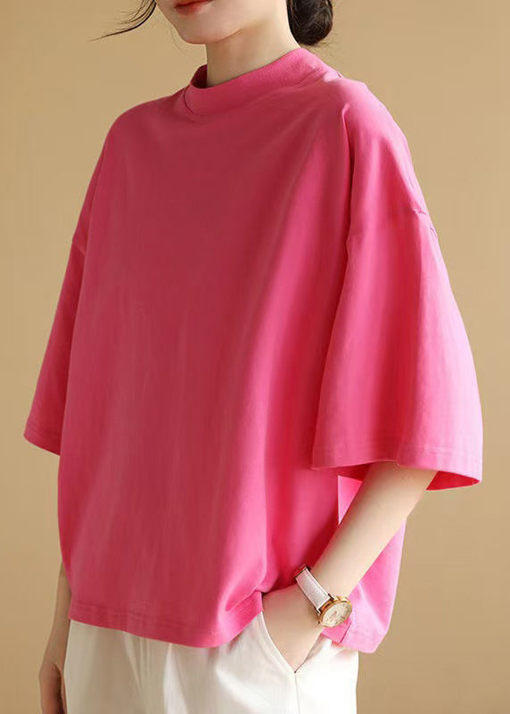 Rose Cozy Simple Cotton Half Sleeve T Shirts O Neck