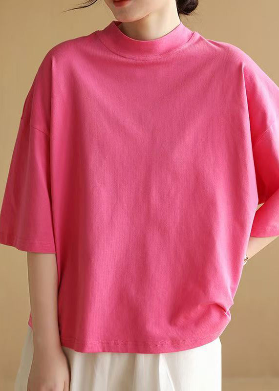 Rose Cozy Simple Cotton Half Sleeve T Shirts O Neck