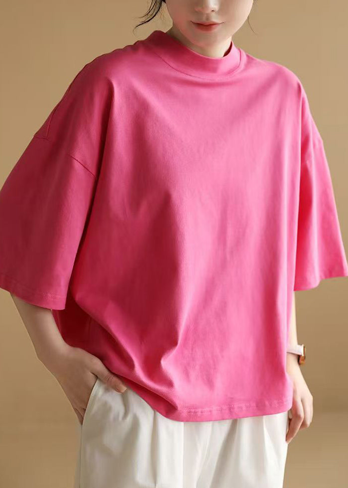 Rose Cozy Simple Cotton Half Sleeve T Shirts O Neck