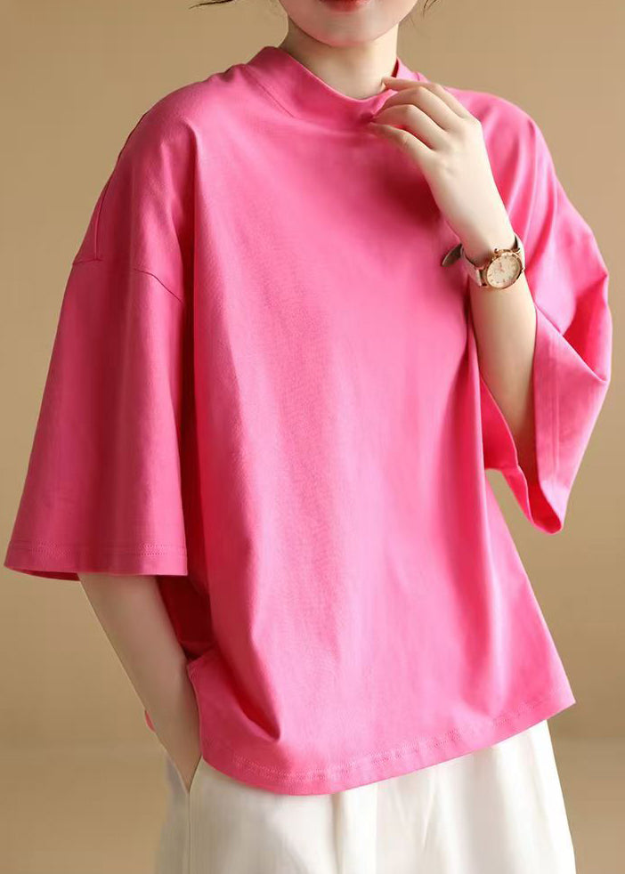 Rose Cozy Simple Cotton Half Sleeve T Shirts O Neck