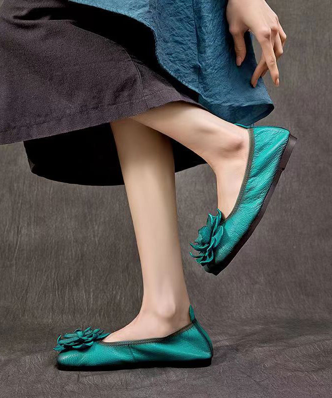 Rose Handmade Cowhide Leather Floral 2025  Flat Shoes For Women