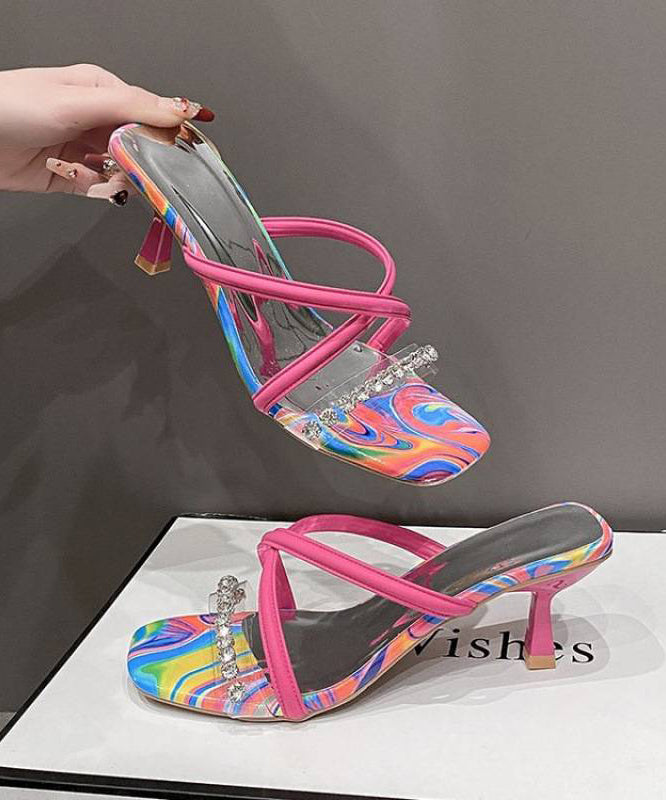 Rose High Heel Faux Leather Fitted Splicing Slide Sandals