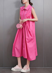 Rose Loose Cotton Party Dress Zip Up Wrinkled Sleeveless
